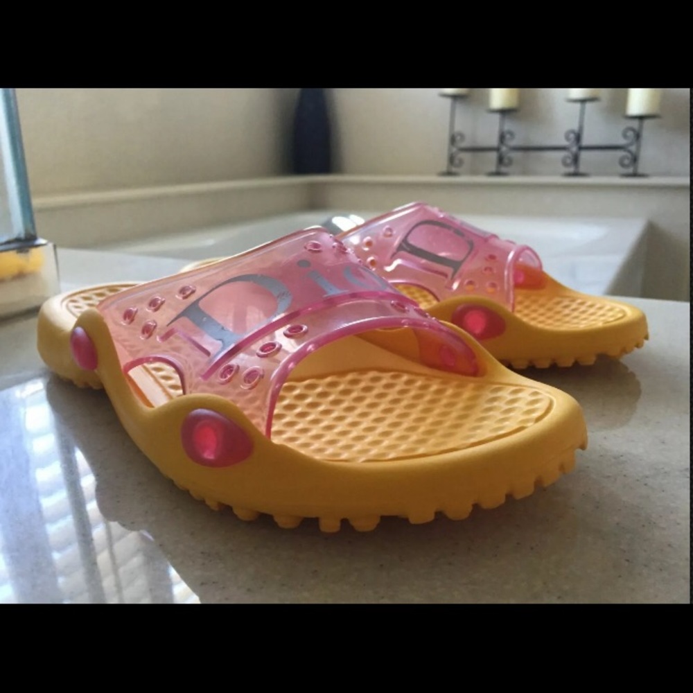 [ Christian Dior ] Pink & Yellow Jelly Slides